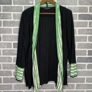 Ming Wang Cardigan Black with Green White Trim Open Front Size 0X